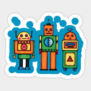 Three Retro Robot Friends Sticker